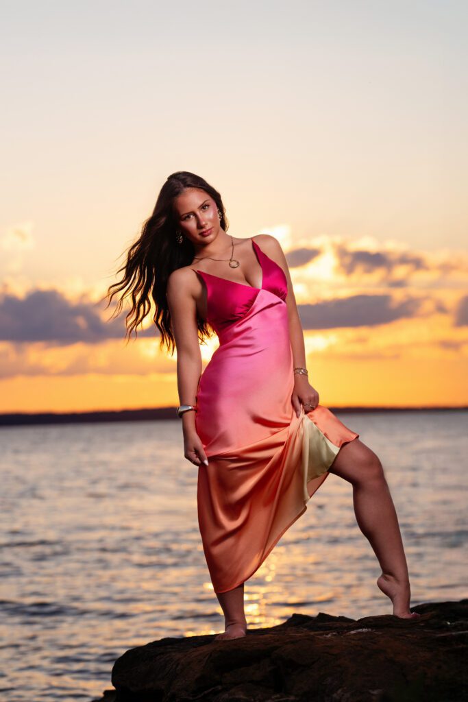 outdoor senior picture ideas sunset at lake DFW