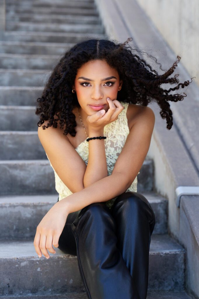 senior picture idea on stairs in urban setting